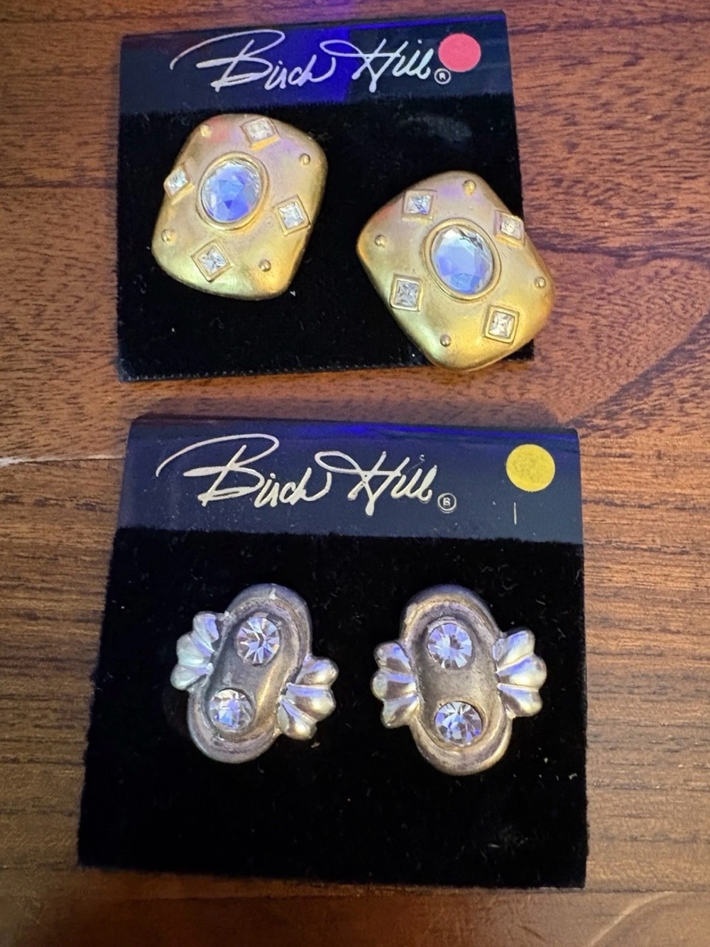 Vintage Birch Hill Clip On Earrings Gold Tone Rhinestone Lot of 2